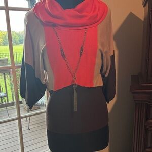 NWT New Directions Color-block Cowl Neck Sweater - Small - So Slimming!
